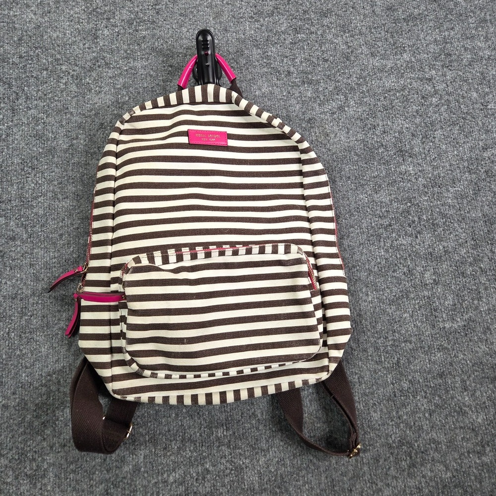 Henri Bendel Centennial Stripe Backpack Natural Canvas Pink Leather